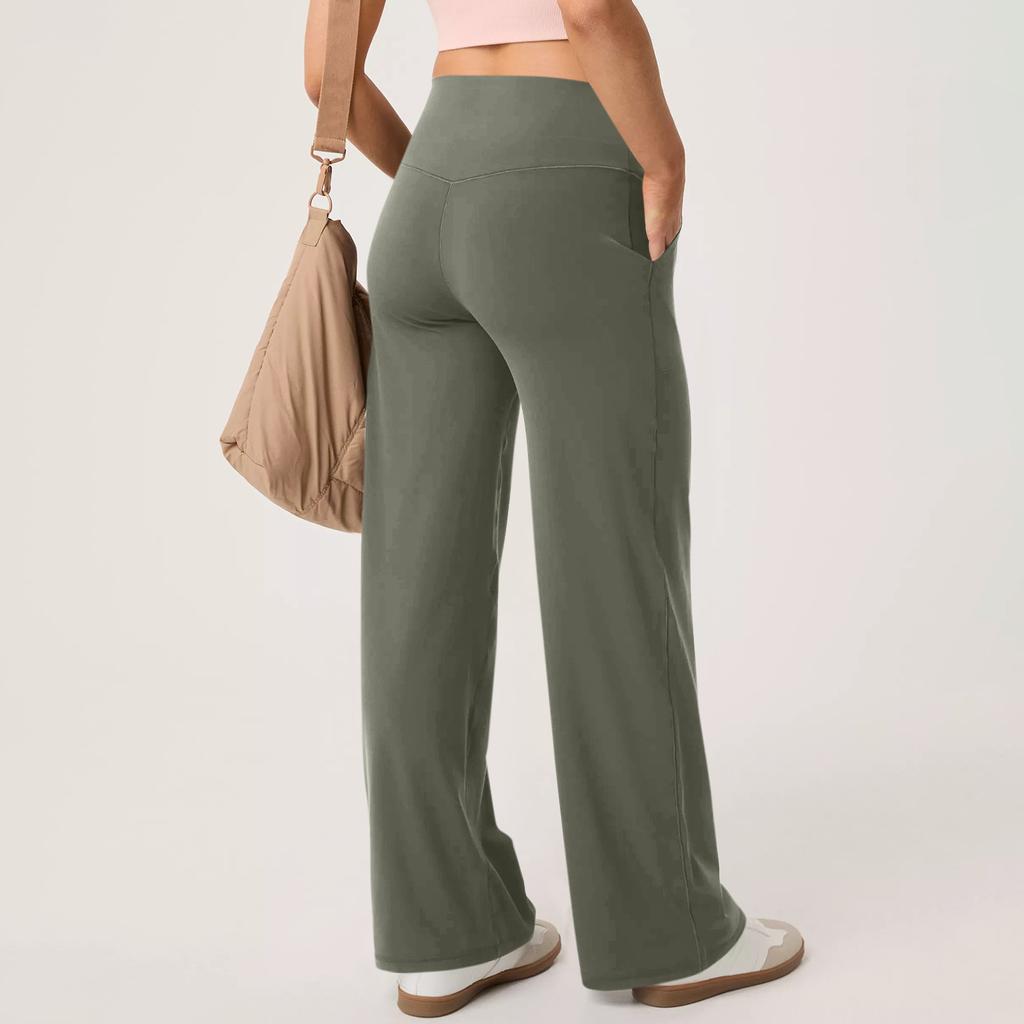 Широкие брюки для женщин, брюки для йоги, спортивные штаны с высокой талией и карманами, эластичные брюки, удобные спортивные спортивные штаны для тренировок