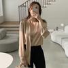 Fashion Long Sleeve Casual Shirt Women Spring and Summer Bow V-neck Solid Button Up Loose Blouses Women Elegant Simple Office Shirt Chic Tops 26436