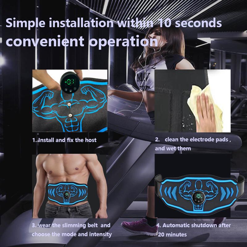 Abs Trainer Belt EMS Abdominal Muscle Stimulator Electric Toning Belts USB Waist Belly Weight Loss Home Gym Fitness Massager