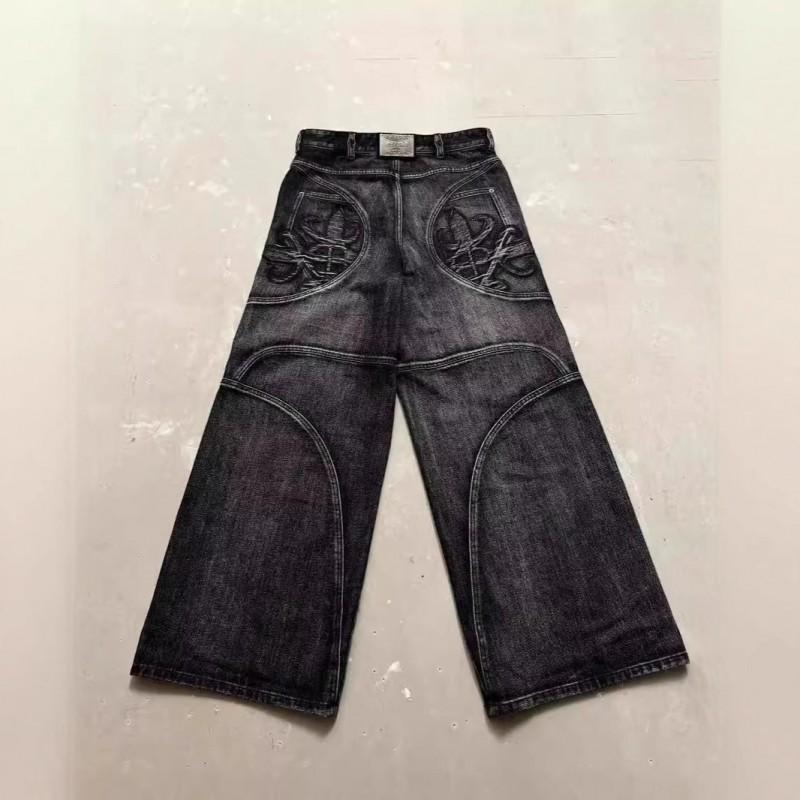 High-Waisted Washed Vintage Denim Pants Couples Streetwear Wide Leg Jeans Winter
