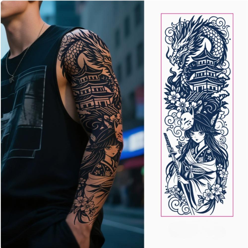Full Arm Herbal Juice Tattoo Sticker Waterproof Non-Reflective Semi-Permanent Dark Flower Arm Tattoo Sticker