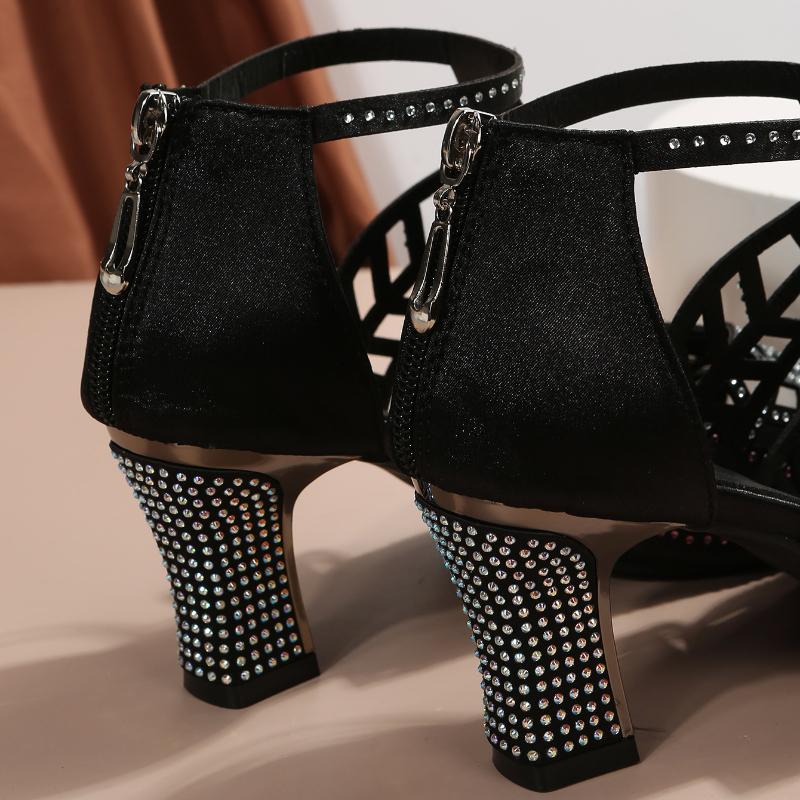 Женские сандалии на блочном каблуке со стразами, женские туфли на высоком каблуке на молнии, сексуальная женская обувь, высокое качество, сандалии женские лето 2025