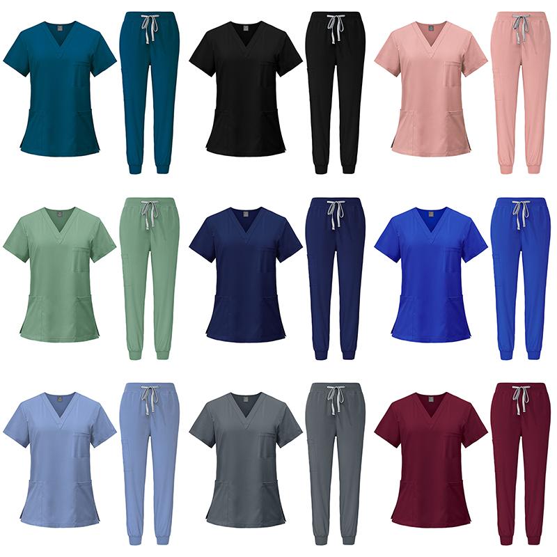 Новые быстросохнущие скрабы для кормления Топ и брюки с V-образным вырезом и короткими рукавами Хирургические халаты Врачебные комбинезоны Одежда для ручной стирки Медицинская женская униформа