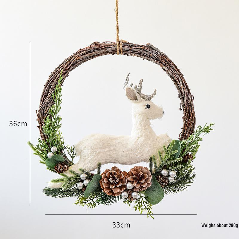 NUCHI Christmas Elk Rattan Wreath for Door or Shop Decoration
