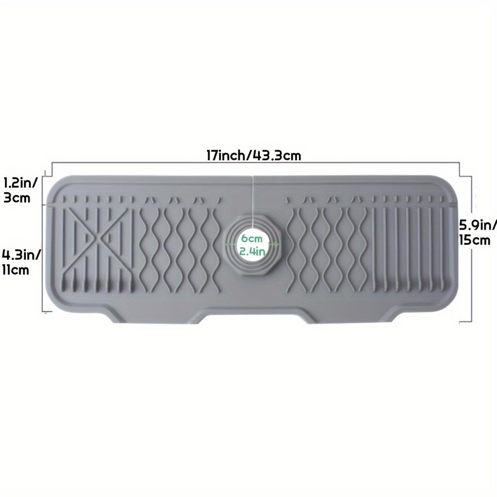 1 Piece Black Silicone Sink Splash Guard and Faucet Mat with Integrated Soap Dispenser and Sponge Holder - Space Saving, Textured Surface