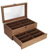 12 Slots Glasses Box Wooden Double Layer Glasses Display Case Box Organizer Decoration