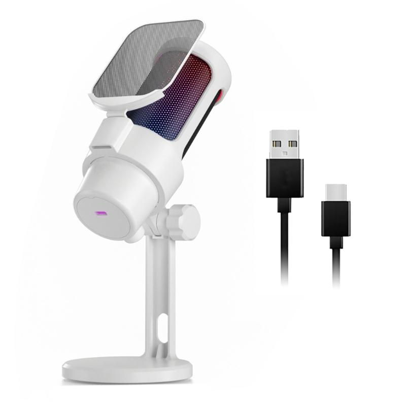 Цветной USB-микрофон, конденсаторный микрофон для ПК с кнопкой отключения звука и металлической сеткой-поп-фильтром для игр и стриминга