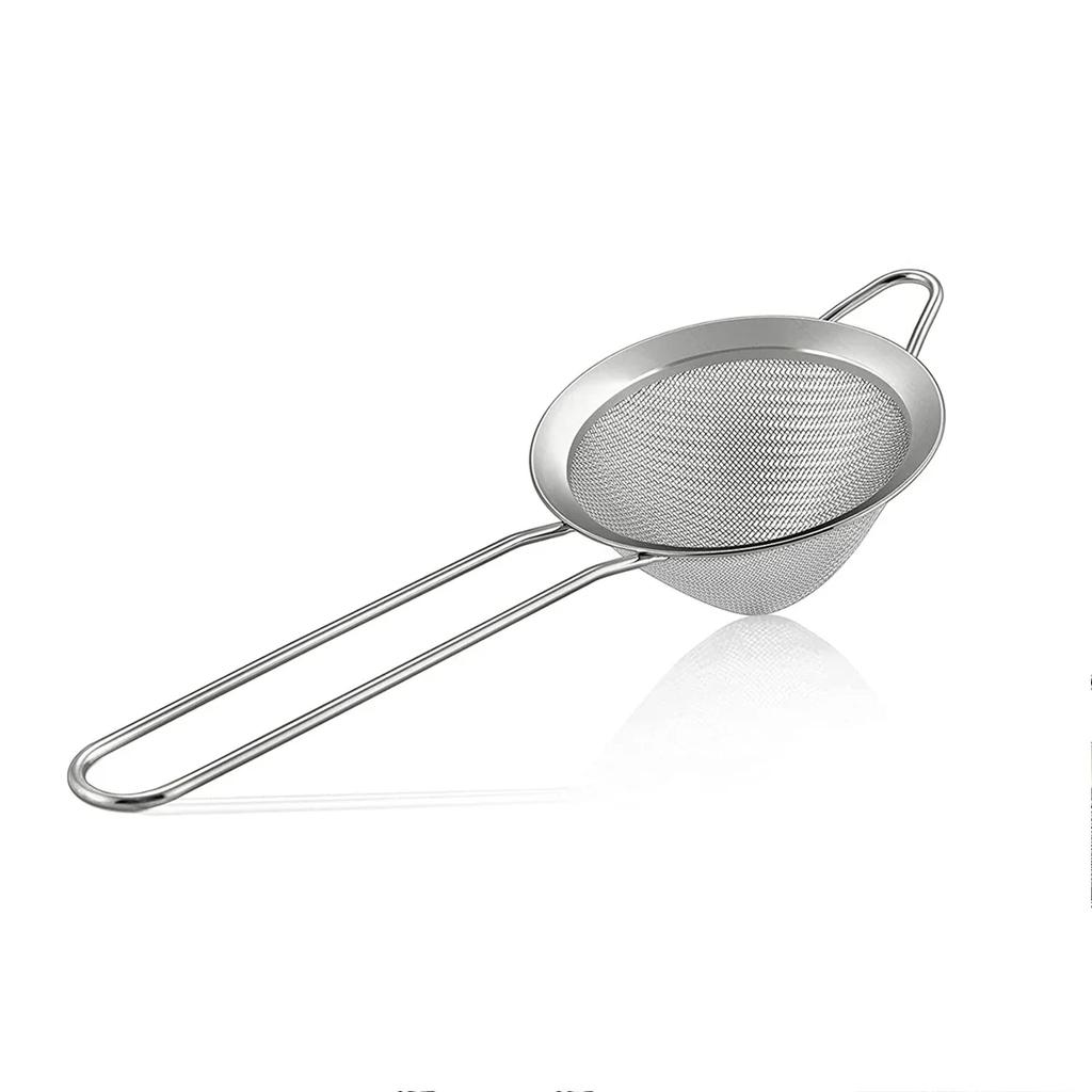 304 Stainless Steel Mesh Strainer Fine Tea Strainer Bar Cocktail Filter Long Handle Mesh Strainers Sieve Coffee Flours Strainer