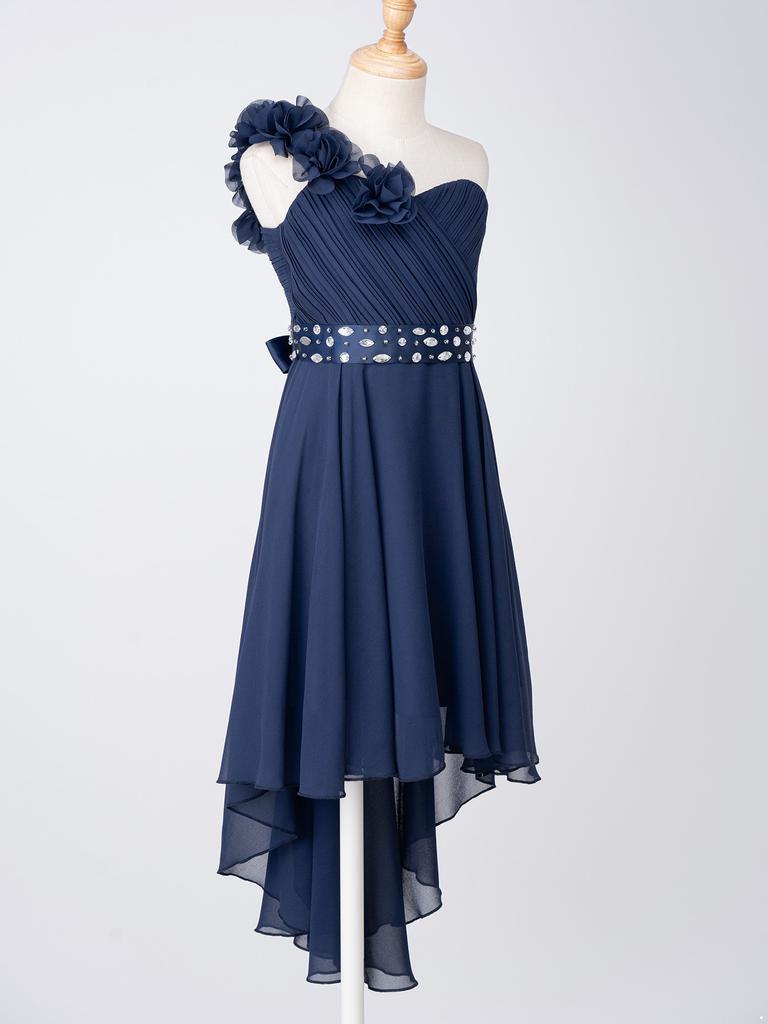 Шифоновое свадебное платье подружки невесты на одно плечо с цветами и асимметричным подолом, пышное бальное платье для выпускного вечера