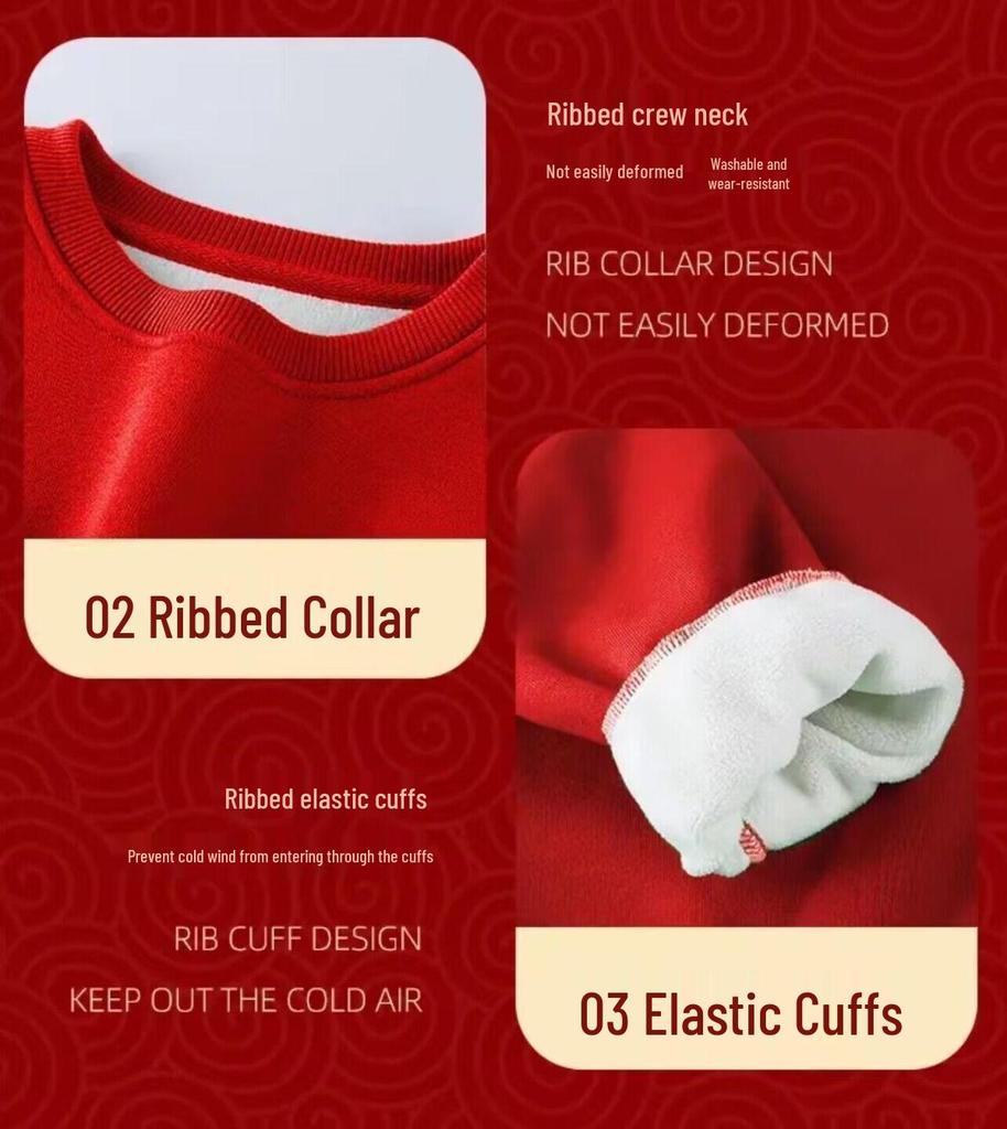 Флисовый семейный костюм NASA Zebra Silver Fox - Красная толстовка к Году Лошади (2026) - Китайское Новогоднее Издание