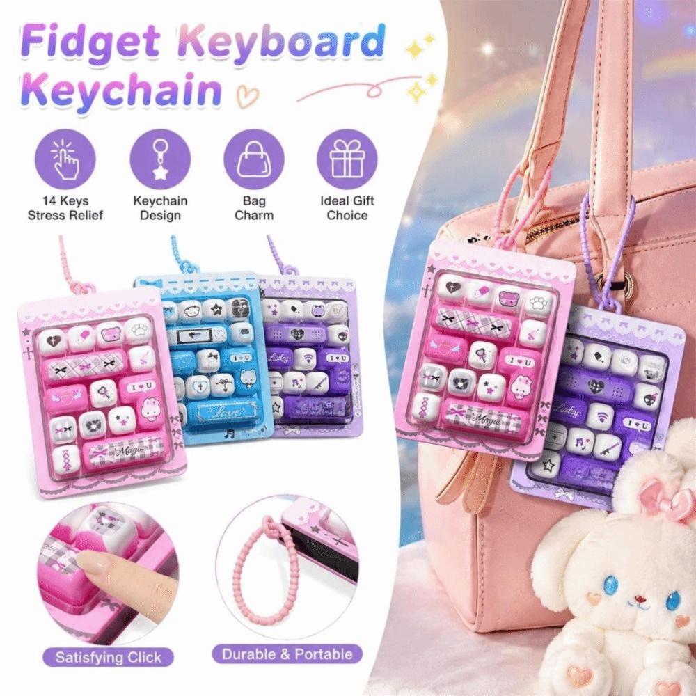 14-Key Fidget Keyboard Keychain Plastic Button Press Keychain New Keyboard Bag Charm Couples Gift