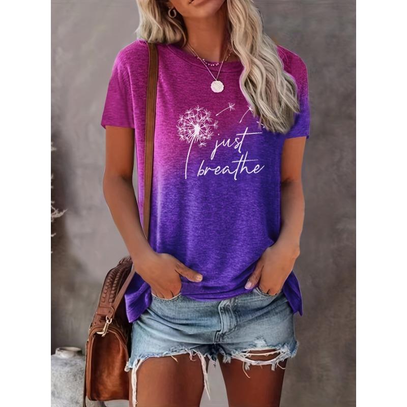 Plus Size Women's T-shirt Dandelion Print Gradient T-shirt Tops Street Casual T-shirt Summer Girls Loose Short Sleeve Tees