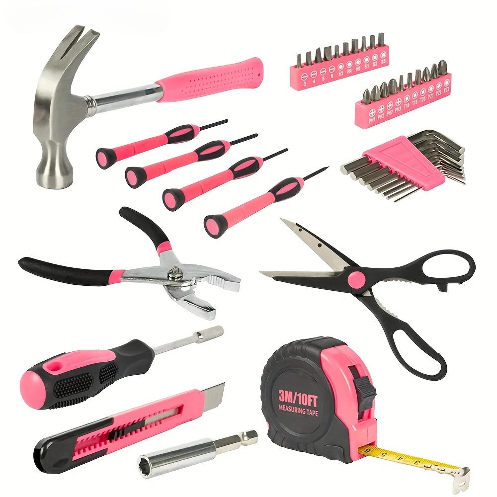 Набор инструментов розового цвета из 39 предметов, включая отвертку, канцелярский нож, ножницы, подходит для ремонта дома, в гараже, в саду