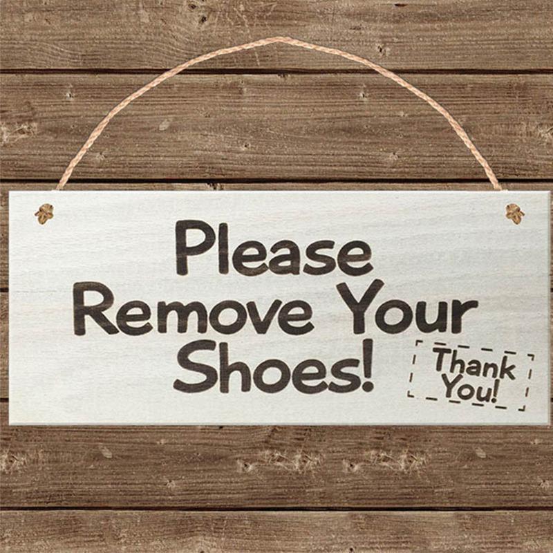 Front Door Welcome Sign Home Decor Please Remove Your Shoes Rustic Craft Wooden Square Porch Hanging with Rope Plaque Gift