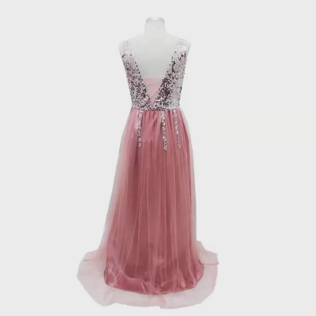 Женское однотонное длинное платье с вышивкой пайетками и V-образным вырезом 2023 года