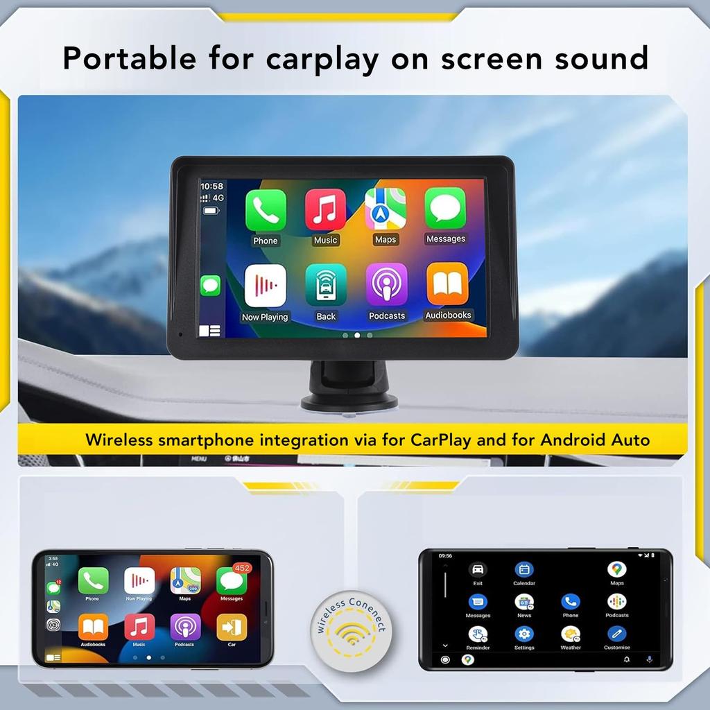Новейшая портативная автомагнитола 2024 года, беспроводной CarPlay и Android Auto, автомобильный CarPlay с креплением на приборную панель
