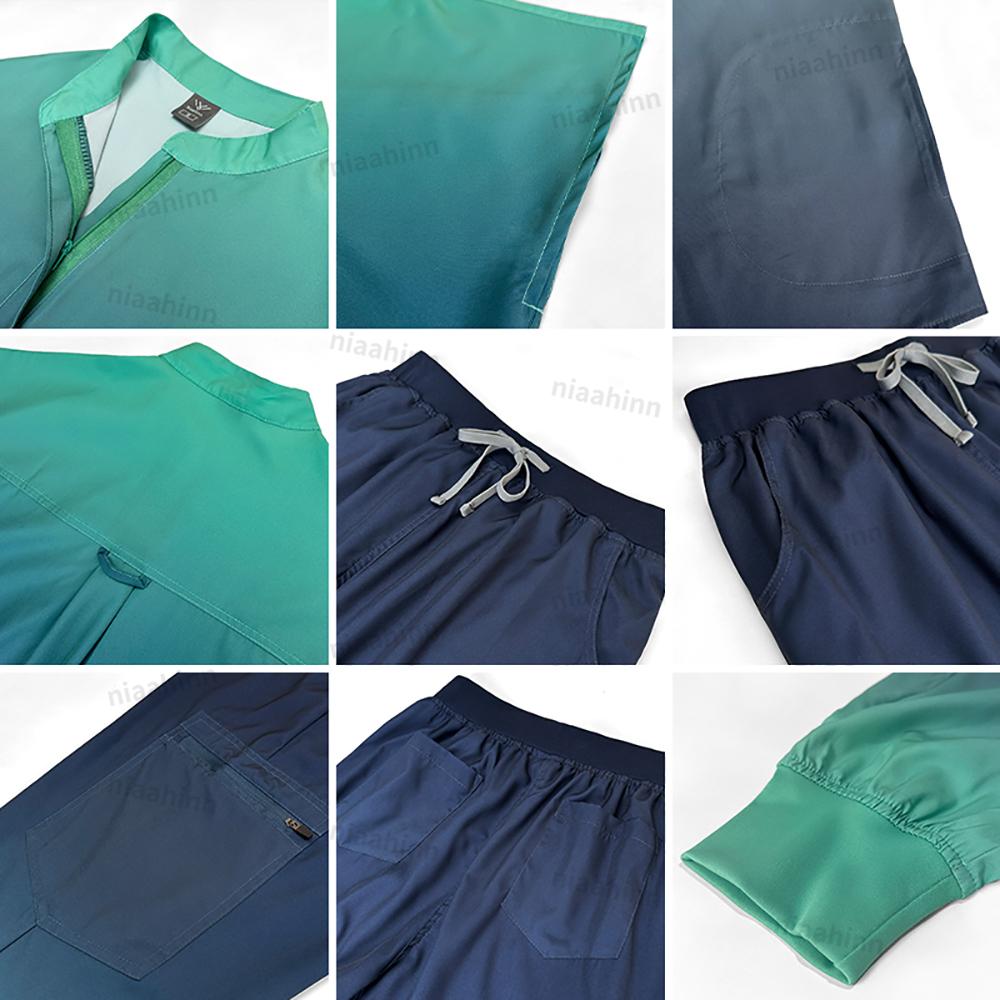 Женский лабораторный халат для ухода за больными, модная униформа, градиентный цвет, стоматологический халат для домашних животных, топ+брюки, комплекты, медицинская клиника, больница