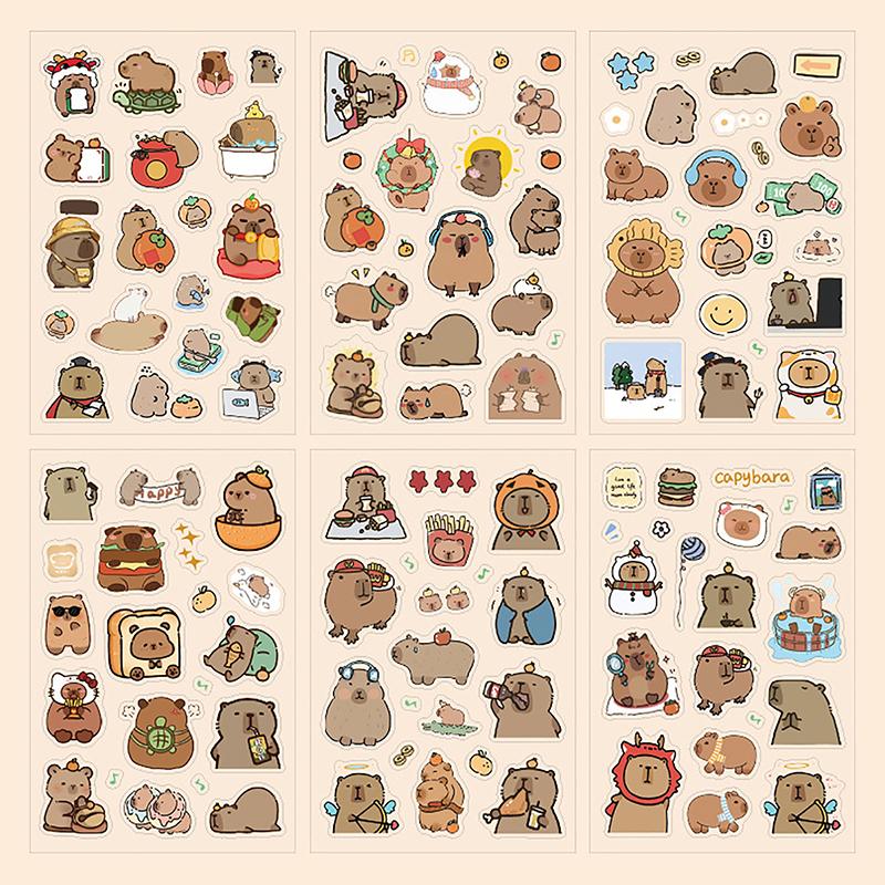 6 шт. в упаковке водонепроницаемые наклейки капибара декоративные детские наклейки принадлежности для скрапбукинга симпатичные наклейки упаковка украшение для дневника