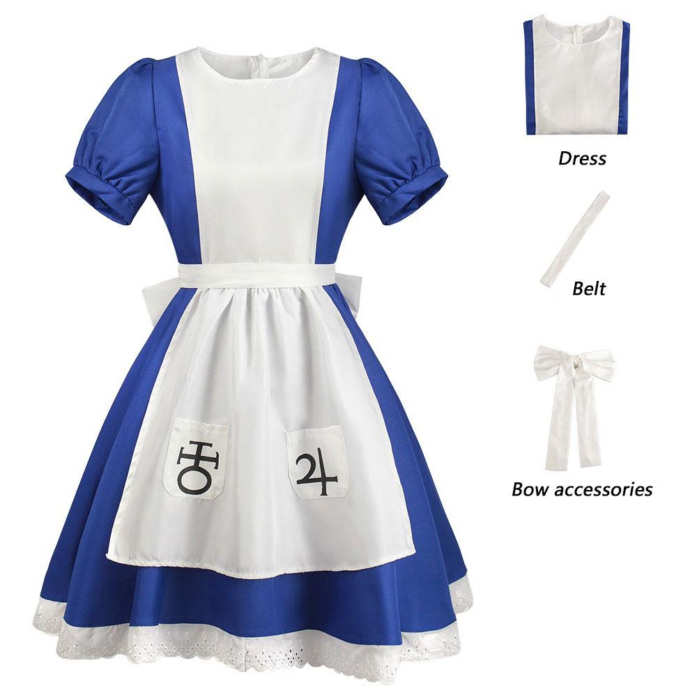 Alice Madness Cosplay Costume Game Alice Maid Dress Socks Halloween Party Performance Outfits for Women Girls