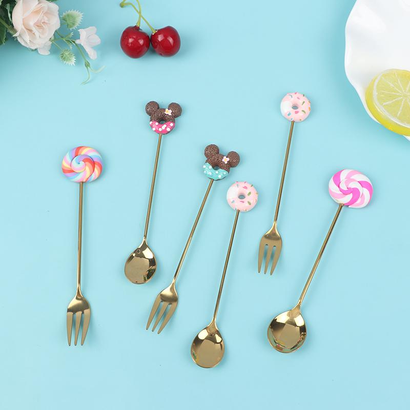 4 шт./набор ложка/вилка для пончиков, конфет, молока, кофе, ложка для размешивания, кухонные столовые приборы