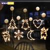 Christmas Sucker Lamp LED Lights Bell Snowman Star Holiday Window Decoration Battery Powered Hanging Lamp for Home Decor Navidad