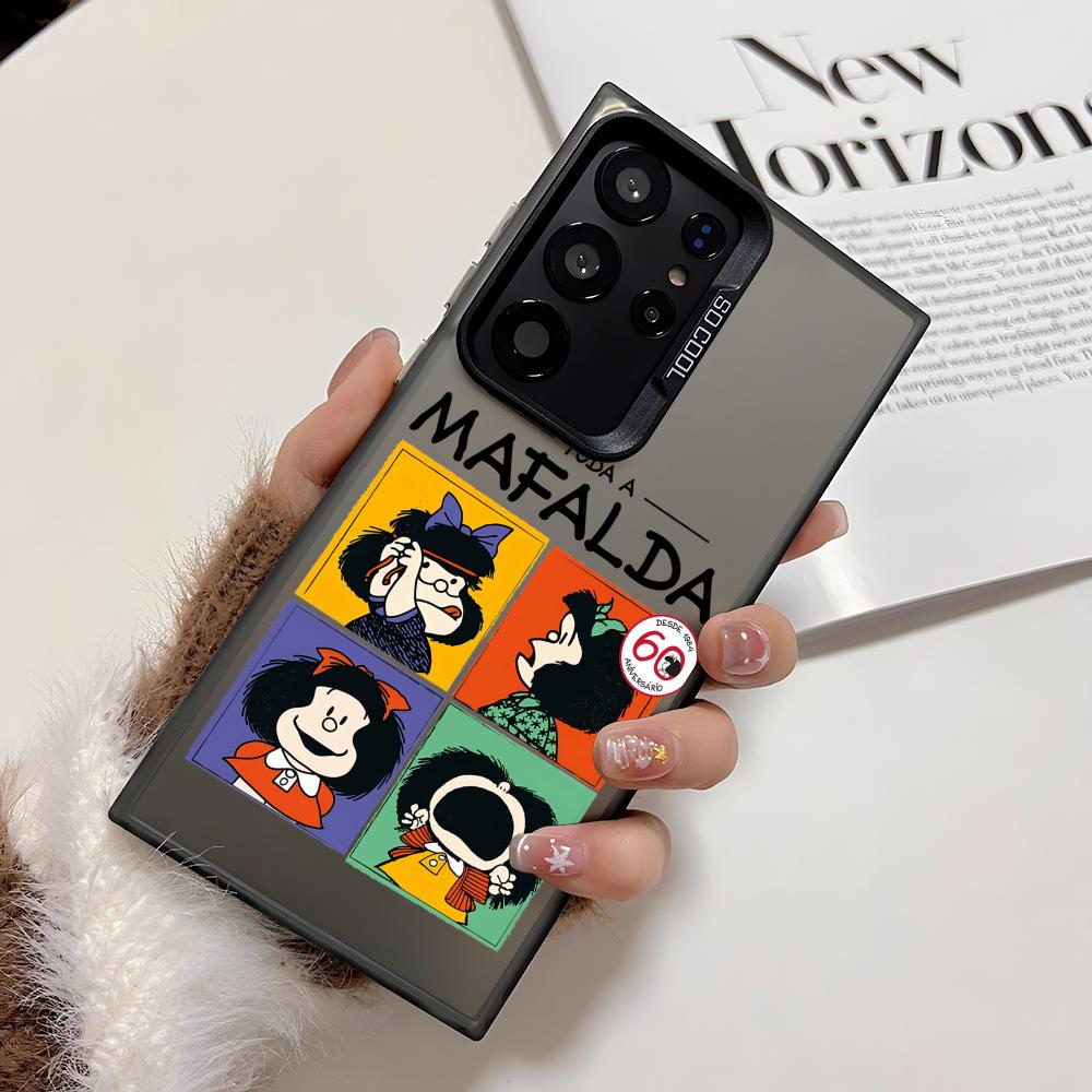 Мультяшный M-MAFALDA Милый чехол для телефона Samsung Galaxy S25 Edge S24 S23 S22 S21 S20 Ultra Силиконовый серебристый чехол