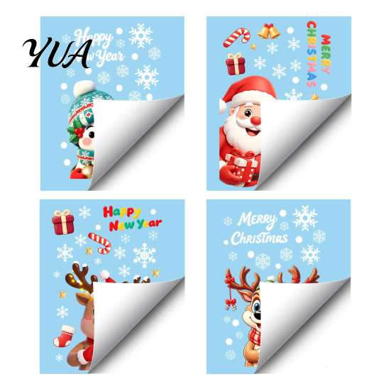 Decorative Holiday Scene for Glass Christmas Window Stickers, Static PVC Decals with Santa Claus Reindeer Snowman Creative Gifts Family Patterns,