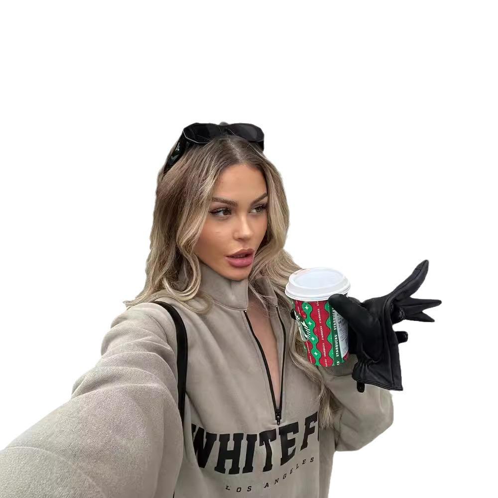 Свитшот с принтом и полумолнией 2023 года осень/зима — повседневный и универсальный, европейский и американский стиль