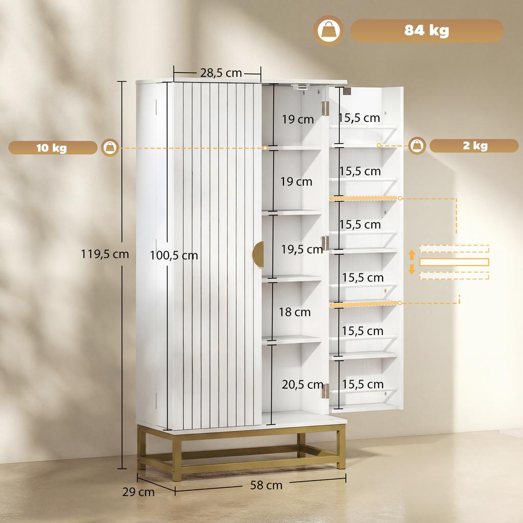 Kitchen Cabinet Kitchen Storage Unit with 12 Door Shelves, Adjustable Shelves, 58x29x119.5cm, White