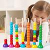 Wooden Abacus Stacking Columns - With Beads Sorting Columns And Cards To Exercise Hand-Eye Coordination And Color Recognition