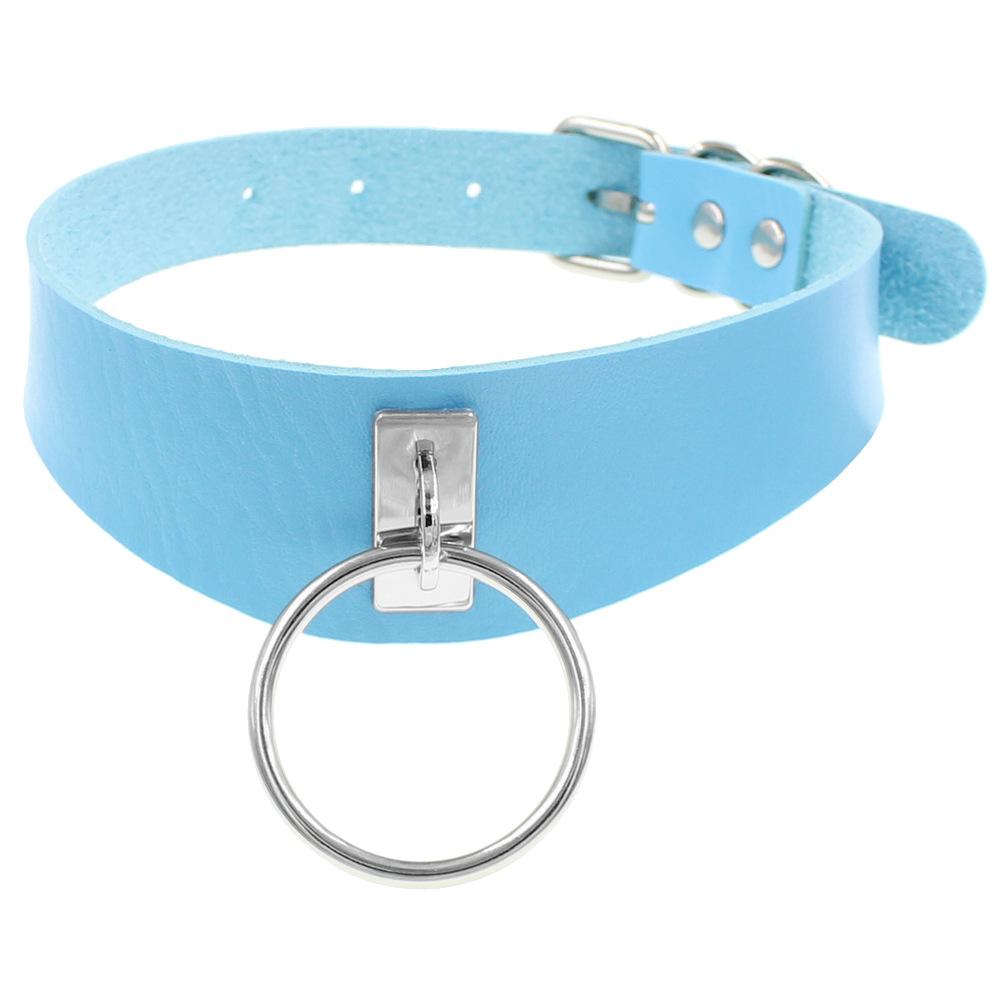 Simple Harajuku Street Dance Punk O-Shaped Ring Trend PU Leather Necklace Collar Neck Cover