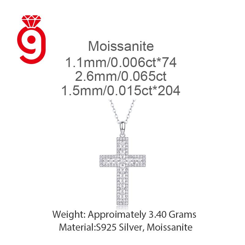 Sterling Silver Trendy Cross Necklace Moissanite Pendant Style Gold Plated Link Chain Engagement Women Chain Necklace