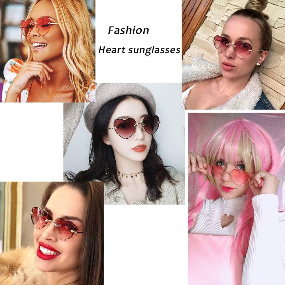 Love Heart Thin Metal Frame SunGlasses for Women Eyewear Heart-Shaped Sunglasses Heart Sunglasses