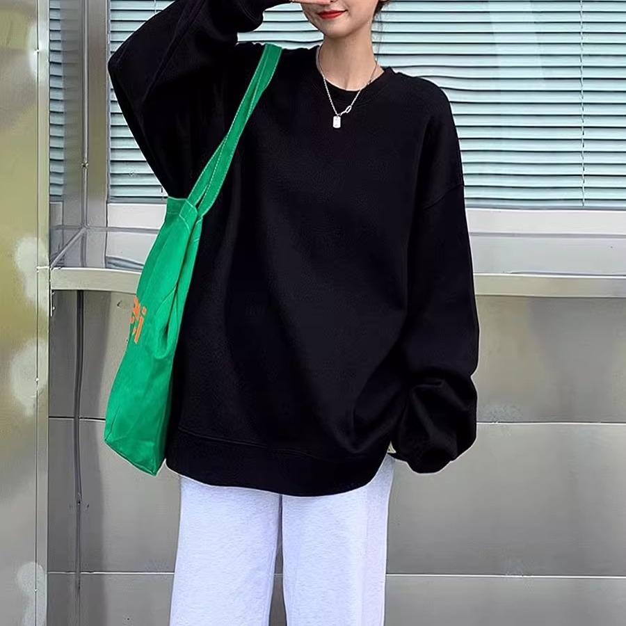 Осенне-зимний круглый вырез большого размера свободный женский парный свитер с длинным рукавом с подкладкой