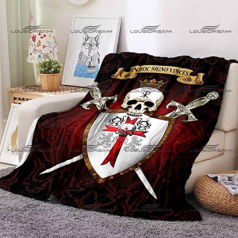 Crusader Cross Pattern Blanket Templar Knights Warm Flannel Thin Blanket Portable Home Travel Office Lunch Break Blanket