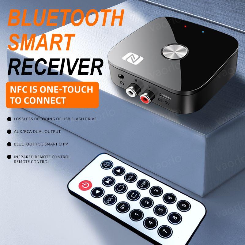 NFC Bluetooth 5.3 Audio Receiver 3.5mm AUX R/L RCA Stereo HIFI Music Wireless Adapter With Mic USB U-Disk Play Remote Control