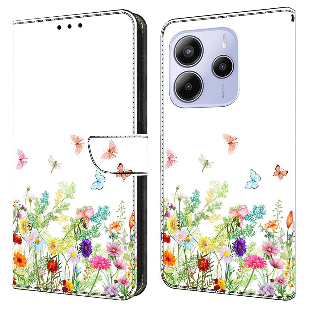 Для Xiaomi Redmi Note 14 4G (164,84мм) Кожаный чехол с принтом, кошелек-подставка, откидная крышка для телефона