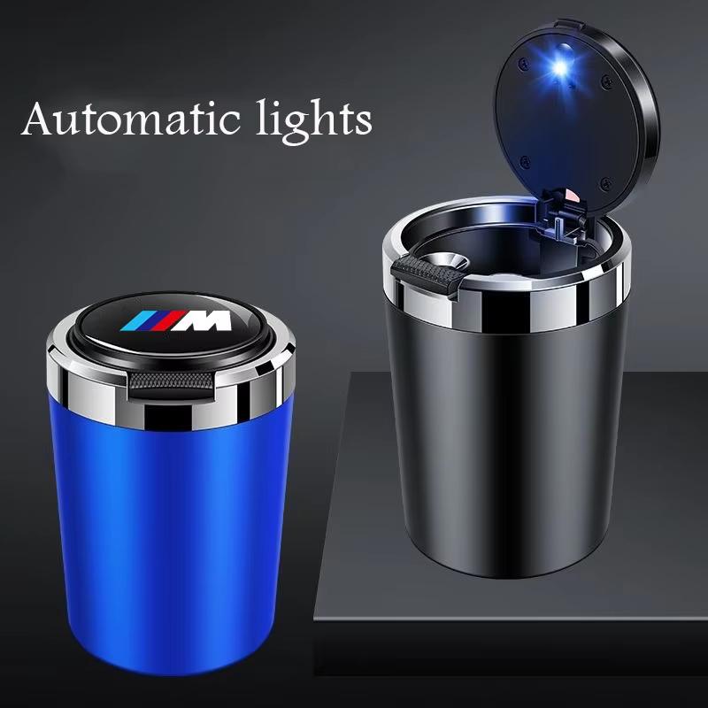 LJEEG1 2026 Car Sticker Car Ashtray Cigarette Butt Holder Container Accessories for BMW M X5 X1 X3 X2 X6 X7 X4 Portable One-Button Open