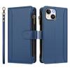 For iPhone 15 Leather Case 9 Card Slots Zipper Wallet Stand Phone Cover with Wrist Strap