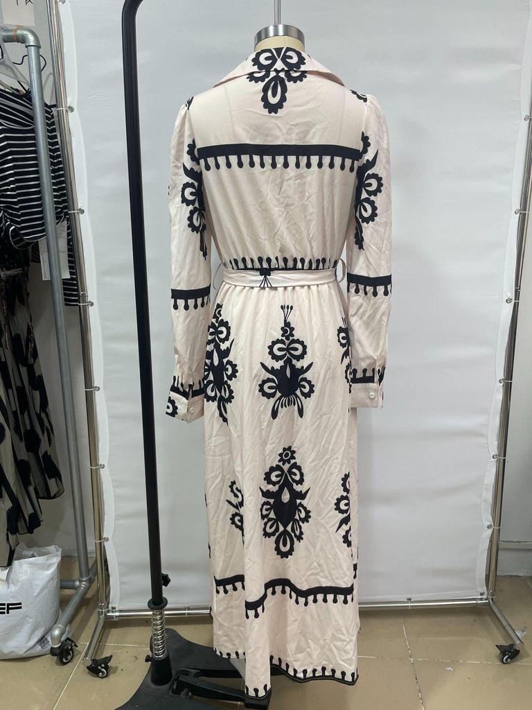 Платье с принтом, шнуровкой и длинными рукавами, осень-зима 2025, европейский и американский стиль