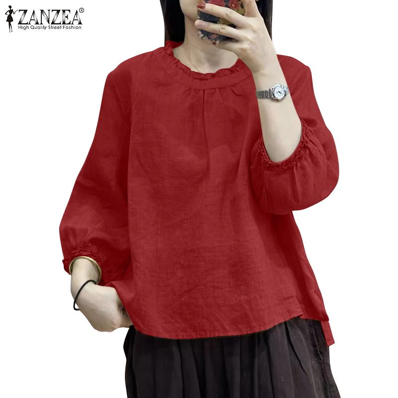 ZANZEA Женская повседневная блузка с круглым вырезом и рукавом 3/4