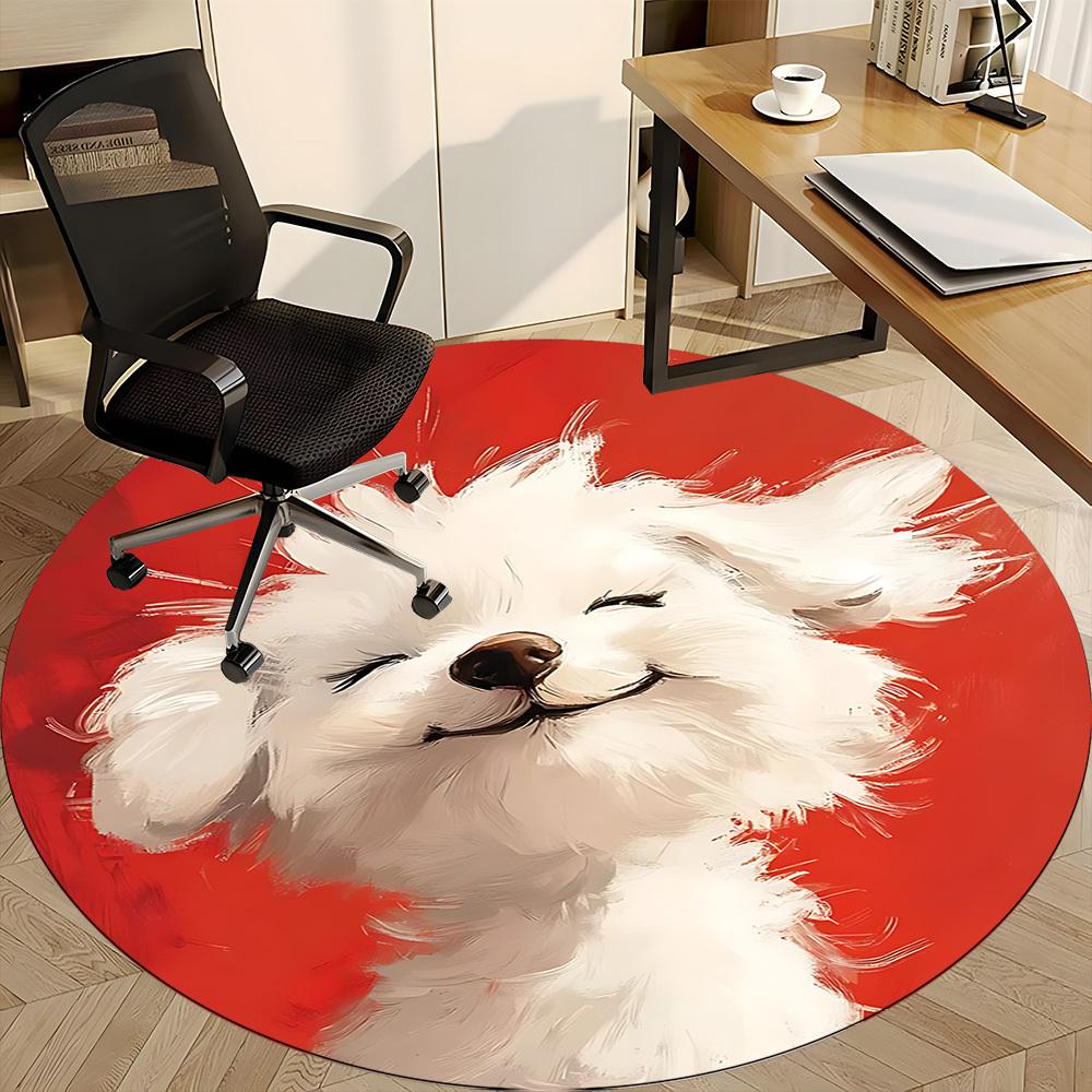 1PC Puppy Pet Office Round Area Rug, Mat Suitable ForOffice, Under Office Chairs Bedroom Living Room Home Decor, Room Deco