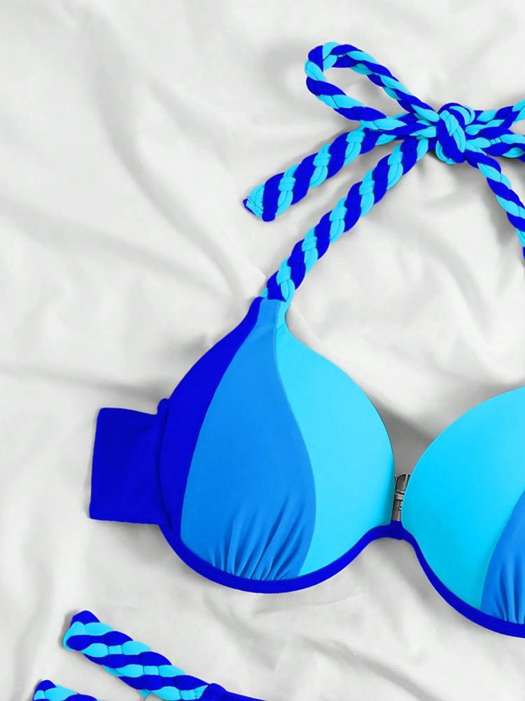 Лето Новое бикини для пляжной вечеринки женский сплит сплошной цвет стальная пластина сексуальный купальник бикини с контрастной строчкой