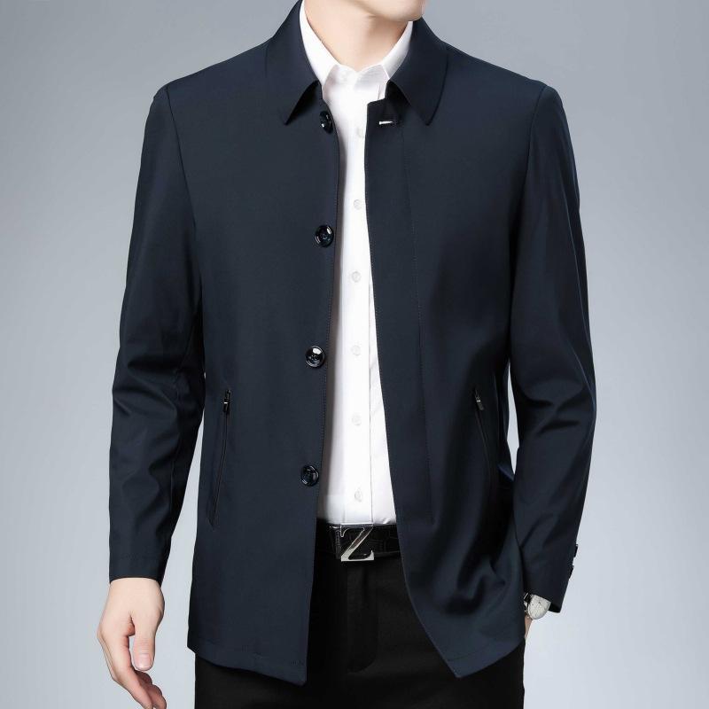 Весенне-осенний пиджак из шелка тутового шелкопряда, повседневный свободный топ на пуговицах для отца среднего возраста, мужская куртка для папы средней длины