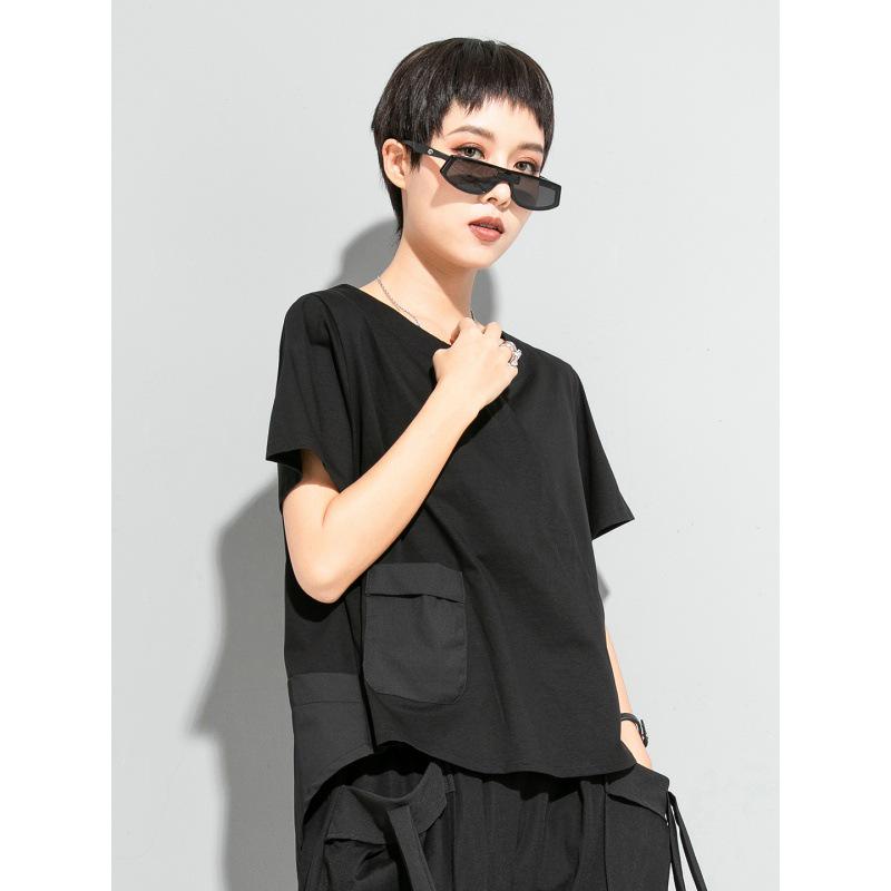 Women's Asymmetrical Swallowtail T-shirt - Dark, Round Neck, Casual & Versatile Trend
