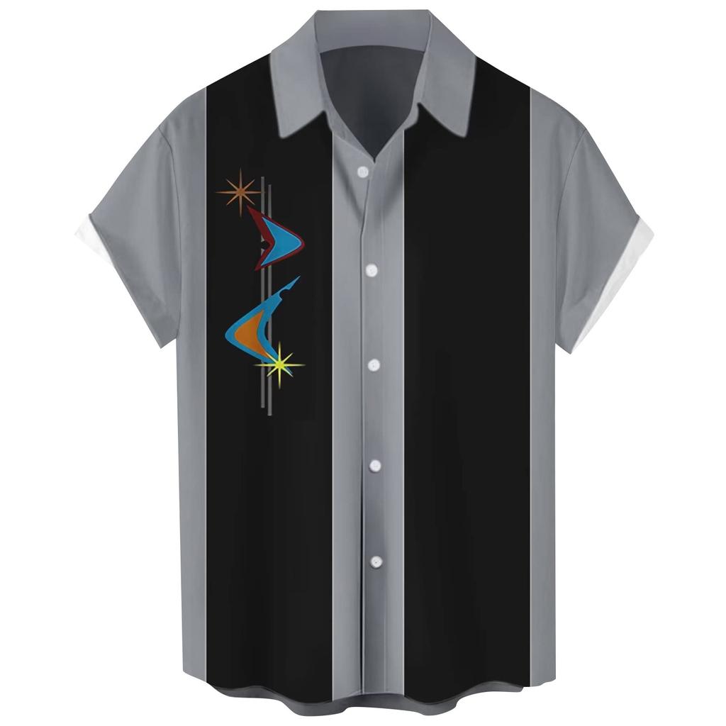 Гавайская рубашка для мужчин, мужские винтажные рубашки для боулинга на пуговицах, летняя пляжная рубашка с коротким рукавом