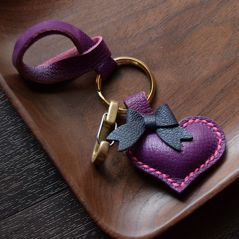Original Hand-sewn Alran Sheepskin Peach Heart Bag Pendant, Car Key Pendant Female, Gift Keychain