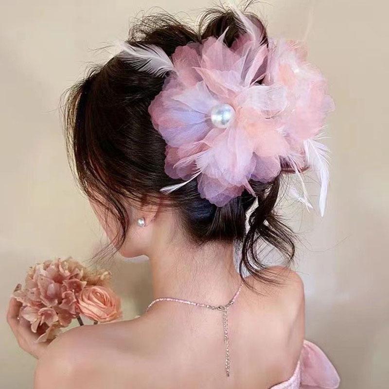 2024 Peony Feather Tassel Hairpin: Fluffy Hair Volume Boost Shark Clip