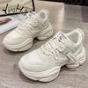 Korean Style Soild Color Mesh Breathable Thick Bottom Sneakers 2024 New Fashion Casual Simple All-match Running Sports Shoes