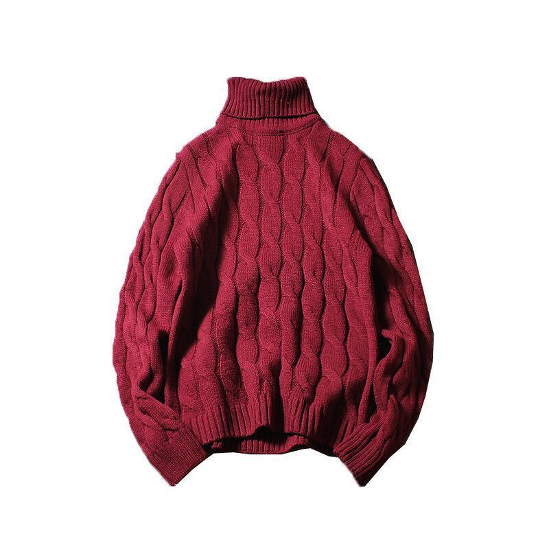 Autumn and Winter Thick High Neck Twisted Flower Men's Sweater Young Students Warm Knit Sweater Top